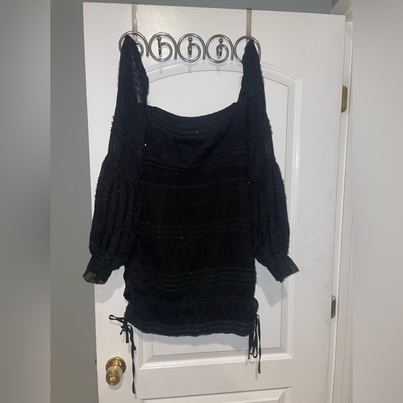 New! Self-Portrait Shirred Chiffon Long Sleeve Sequin Black Mini Dress 🖤 size 10 - Picture 9 of 15